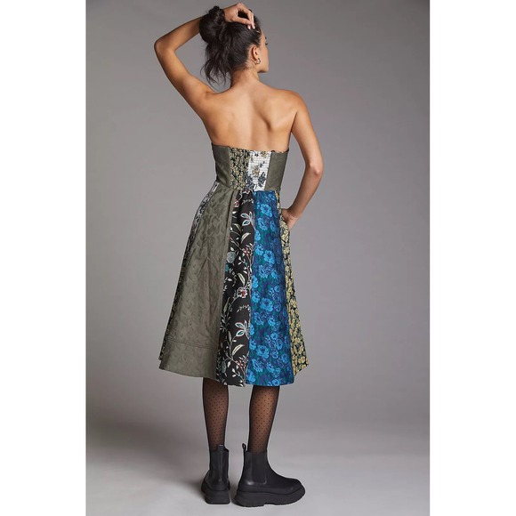 Anthropologie Strapless Patchwork Floral Sweetheart Midi Dress Size 6 EU 38 Boho - Picture 3 of 8